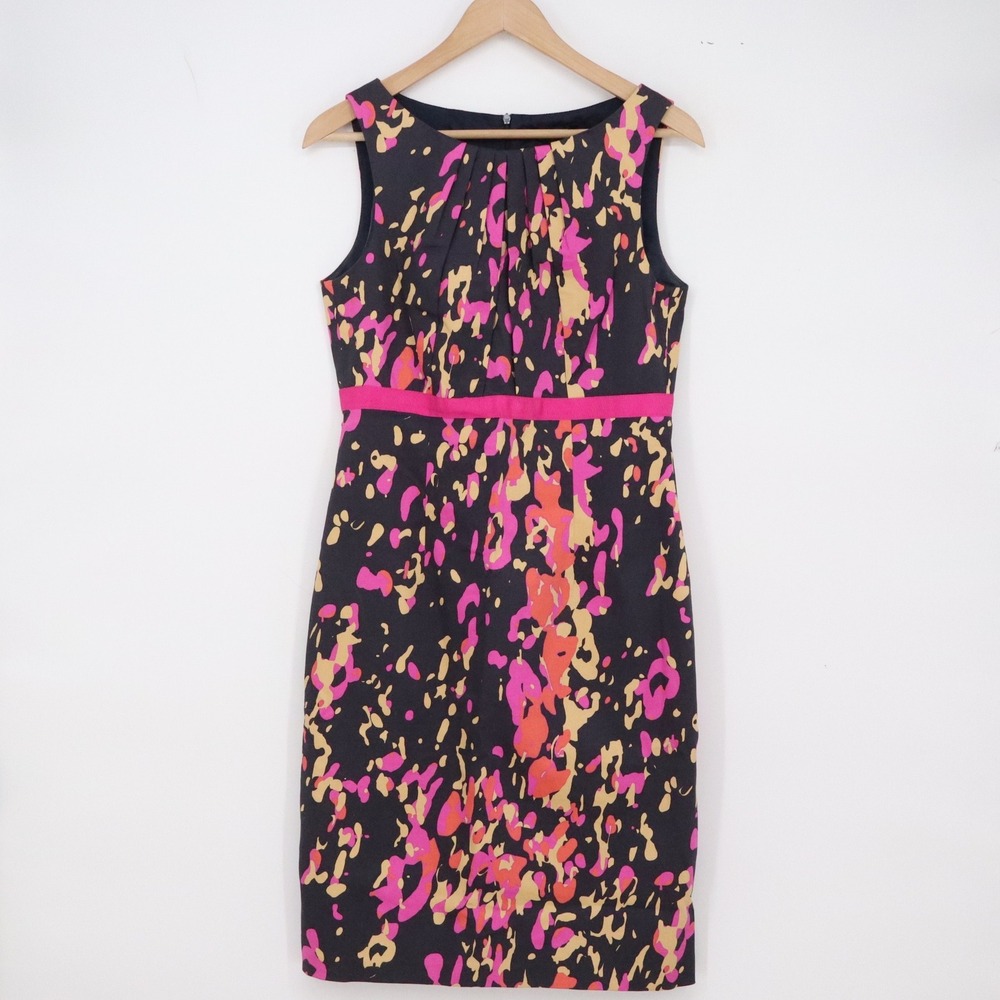 David Meister Dress Womens 6 UQIU9224 Navy Pink Abstract Splatter Excellent